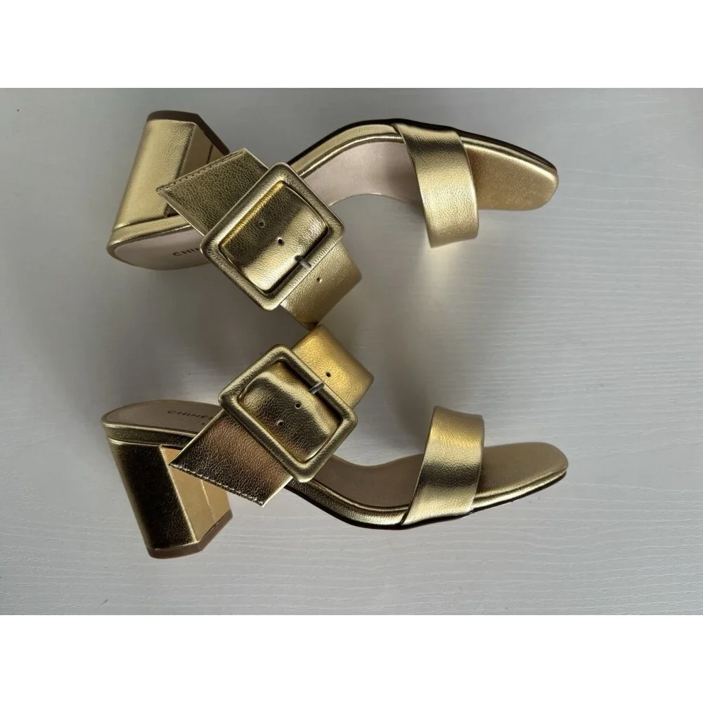Chinese Laundry Yippy Slide Sandle Gold Block Heel Size 6
